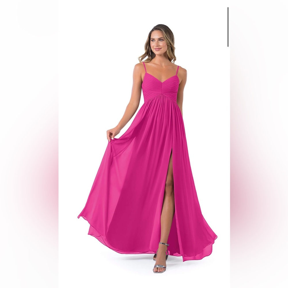 Azazie - Alia Floor-Length Dress - A-Line Pleated Chiffon - Fuchsia- Size 4- EUC